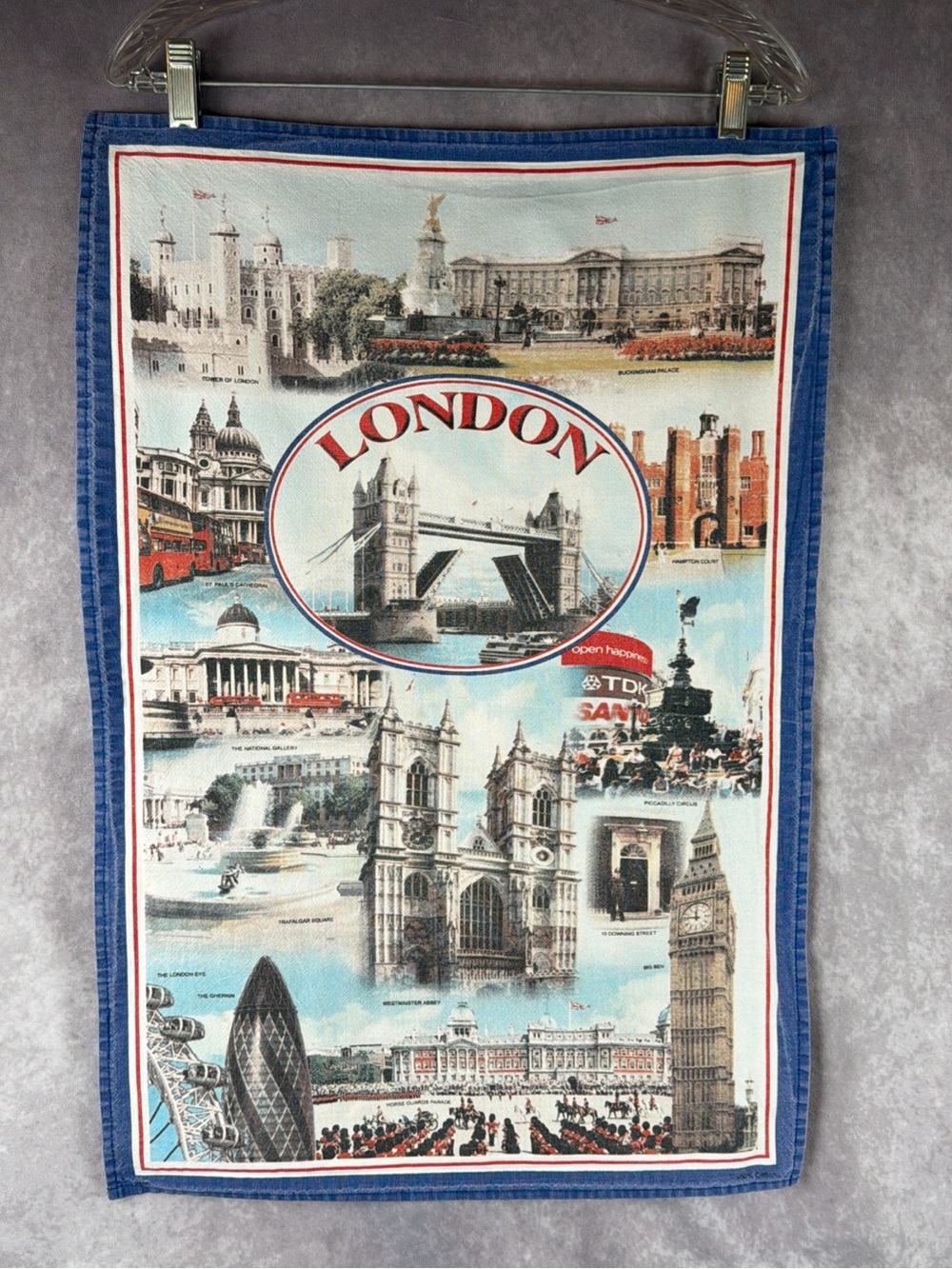VTG London Tea Towel Tower Bridge Big Ben Westminster Abbey Souvenir 27x18